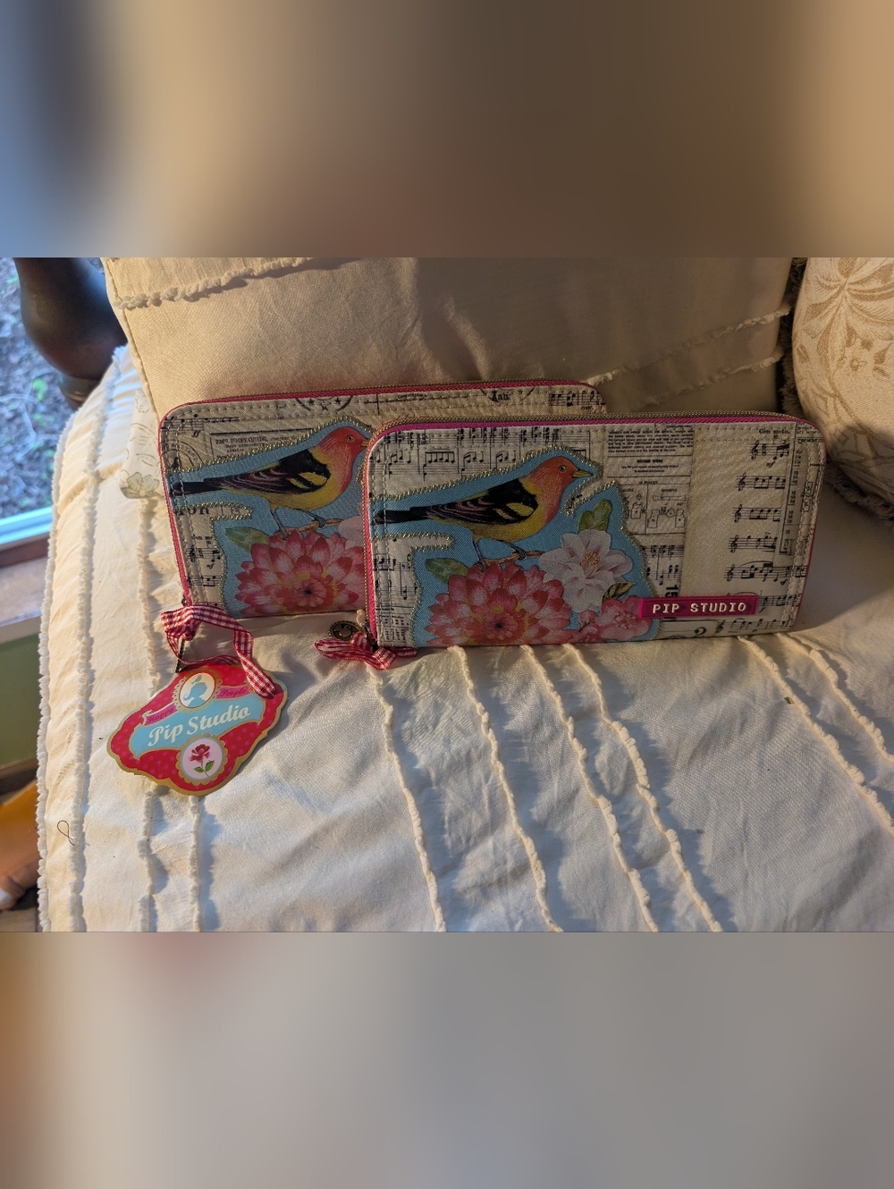 Bundle Of Two Pip Studio Bird & Floral Zip Wallets - Pink, Blue, Cream